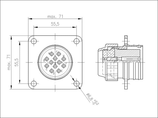 Elke NATO Panel Receptacle 12 Pole Female Contacts 1.5mm2 OLV GRN