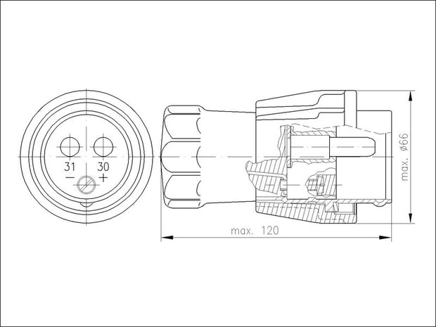 Elke NATO Plug 2 Pole Male Contacts 50mm2 OLV GRN with Screw Ring