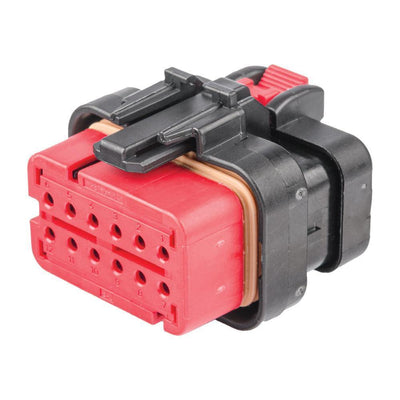 TE AMPSEAL 16 CBL Receptacle Housing 12-Way Socket-Contacts 13A BLK IP67 Red A-Key - Connector-Tech ALS